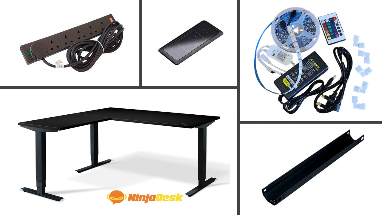 ninja conqueror height adjustable standing gaming desk bundle image