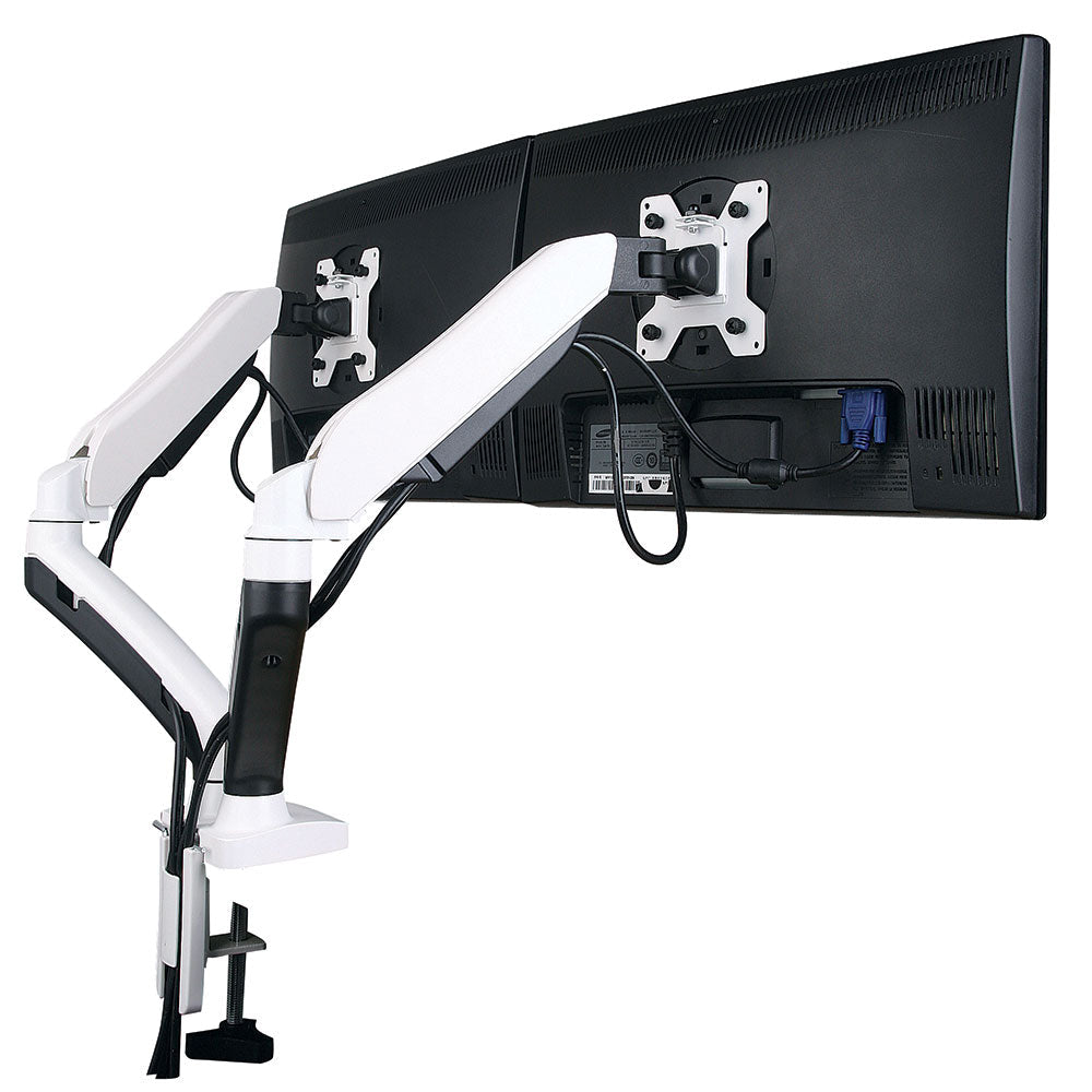 ninja gas lift twin monitor arm in black for height adjustable standing gaming desks
