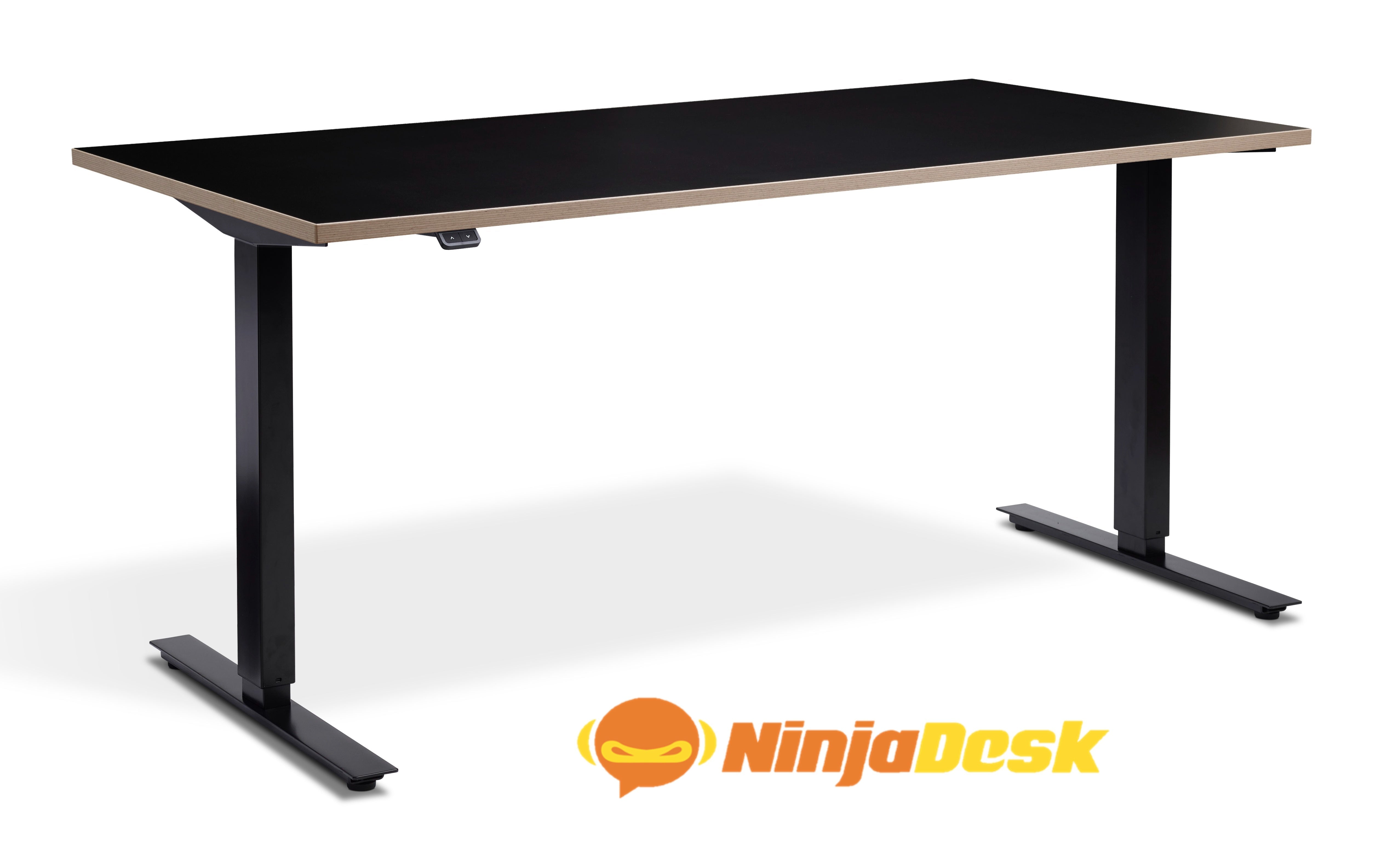ninja championship height adjustable standing gaming desk in black ply edged
